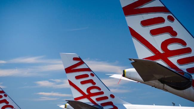 Virgin Australia aircraft parked at Brisbane Airport. Picture: Patrick Hamilton/AFP