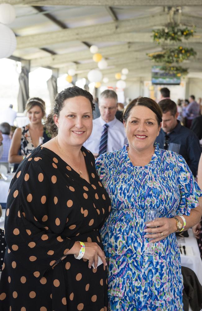 Kate Shooter (left) and Belinda Watt at Warwick Cup race day at Allman Park Racecourse, Saturday, October 14, 2023. Picture: Kevin Farmer