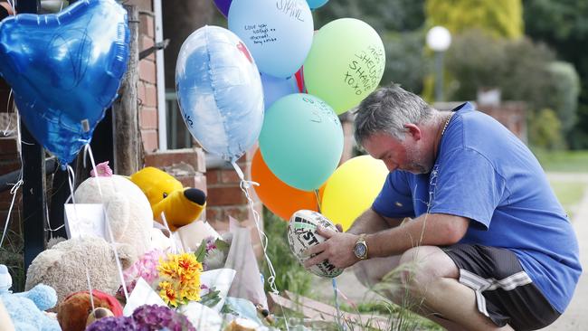 Joseph Shorey at a memorial set up in Wellington for his boys. Picture: Jonathan Ng