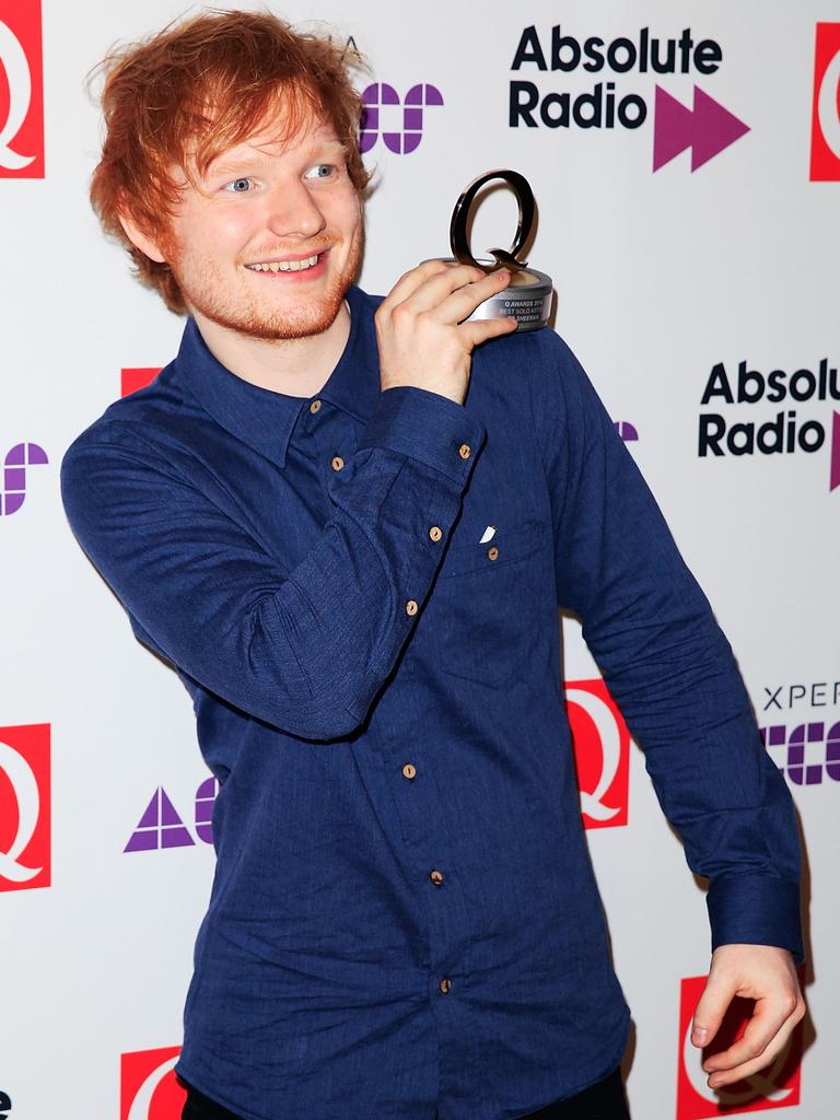 Ed Sheeran with his award for Q Best Solo Artist at the Xperia Access Q Awards in London, England. Picture: Getty