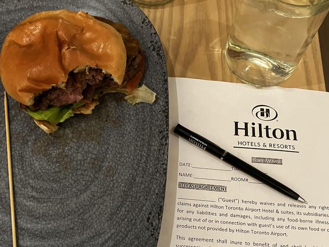 An American visitor to Toronto was asked to sign a waiver when he ordered a medium-done hamburger at a Hilton hotel restaurant. Picture: Reddit