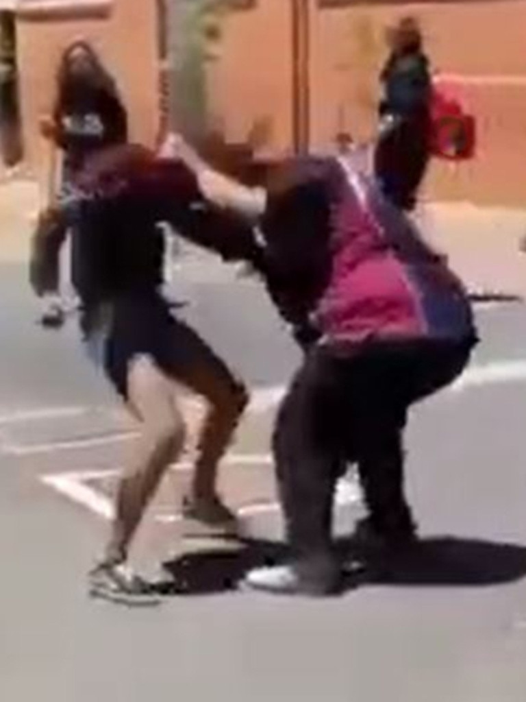 A fight between students at Port Augusta Secondary School. Pics: From supplied video.