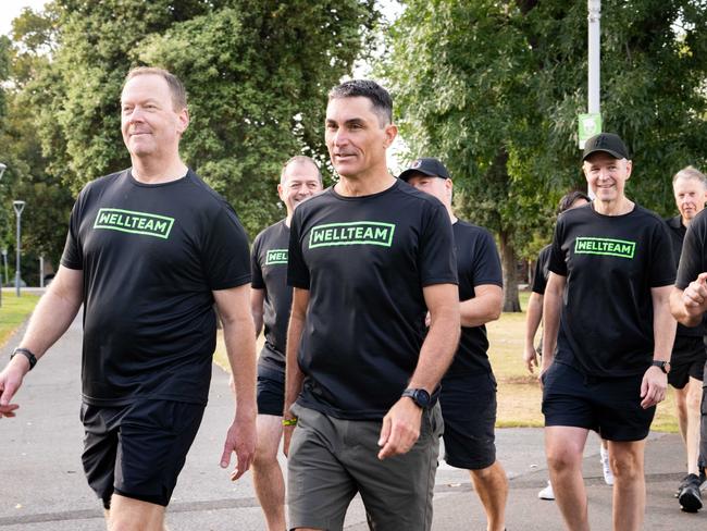 Troy Flower and the fellas walking in Whitmore Square. Picture: The Advertiser/ Morgan Sette