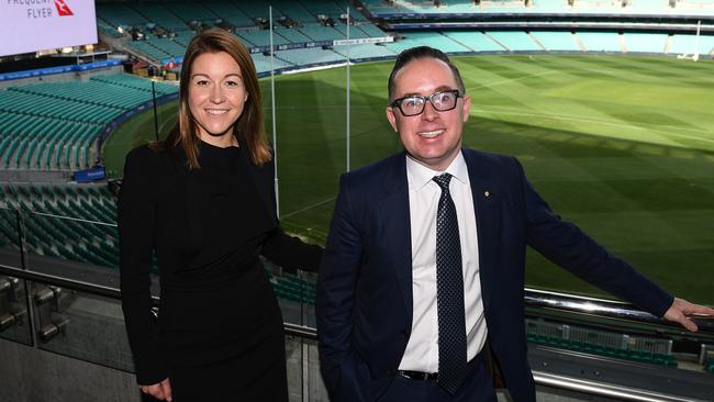 Qantas loyalty chief Olivia Wirth with Alan Joyce. Picture: AAP Image/Dan Himbrechts