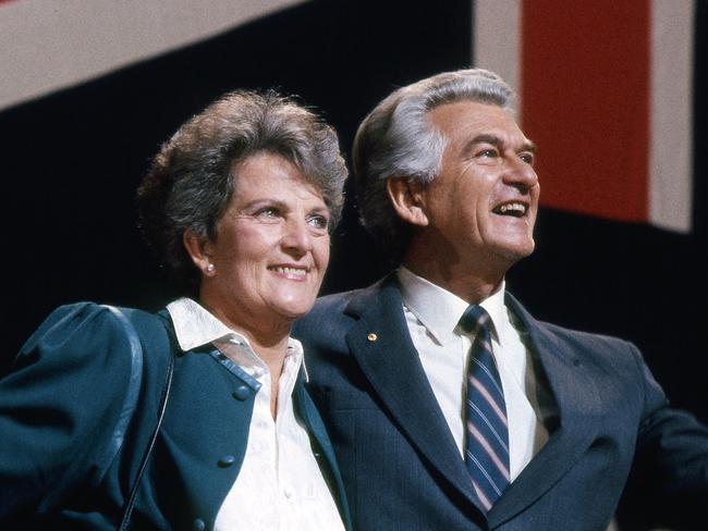 Bob Hawke, with then wife Hazel, on the night of his 1983 election victory.