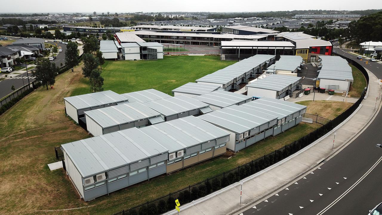 Aerial images of adjoining schools The Ponds High School and Riverbank Primary School showing the huge amounts of demountable class rooms. Picture: Sam Ruttyn