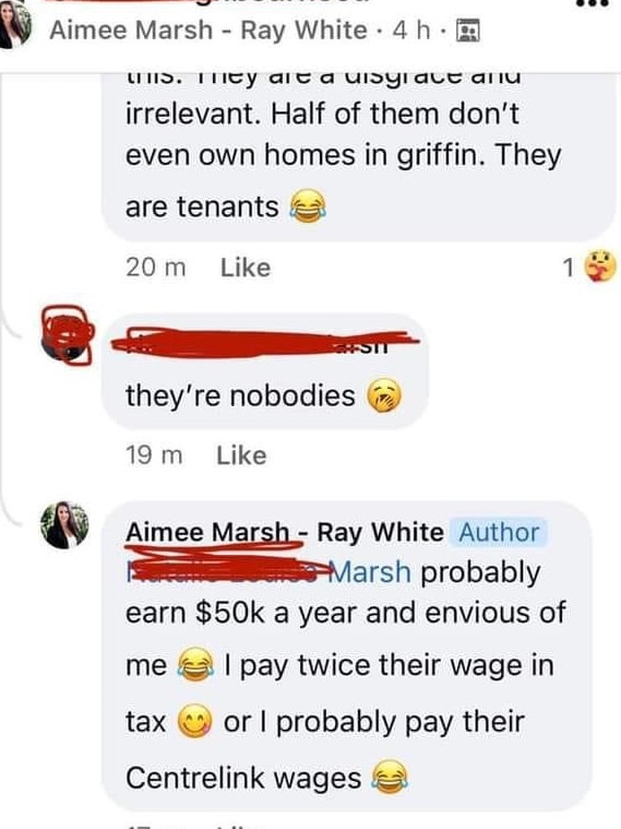 Screenshots of comments she made were sent to her employer. Picture: Facebook