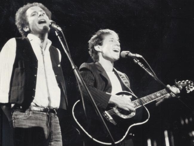 Simon and Garfunkel performing during their 1981 Concert in Central Park, at which Simon performed his song inspired by the death of Johnny Ace.