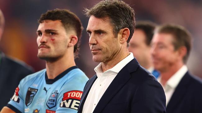 BRISBANE, AUSTRALIA - JULY 13:  Blues coach Brad Fittler looks on after game three of the State of Origin Series between the Queensland Maroons and the New South Wales Blues at Suncorp Stadium on July 13, 2022, in Brisbane, Australia. (Photo by Chris Hyde/Getty Images)