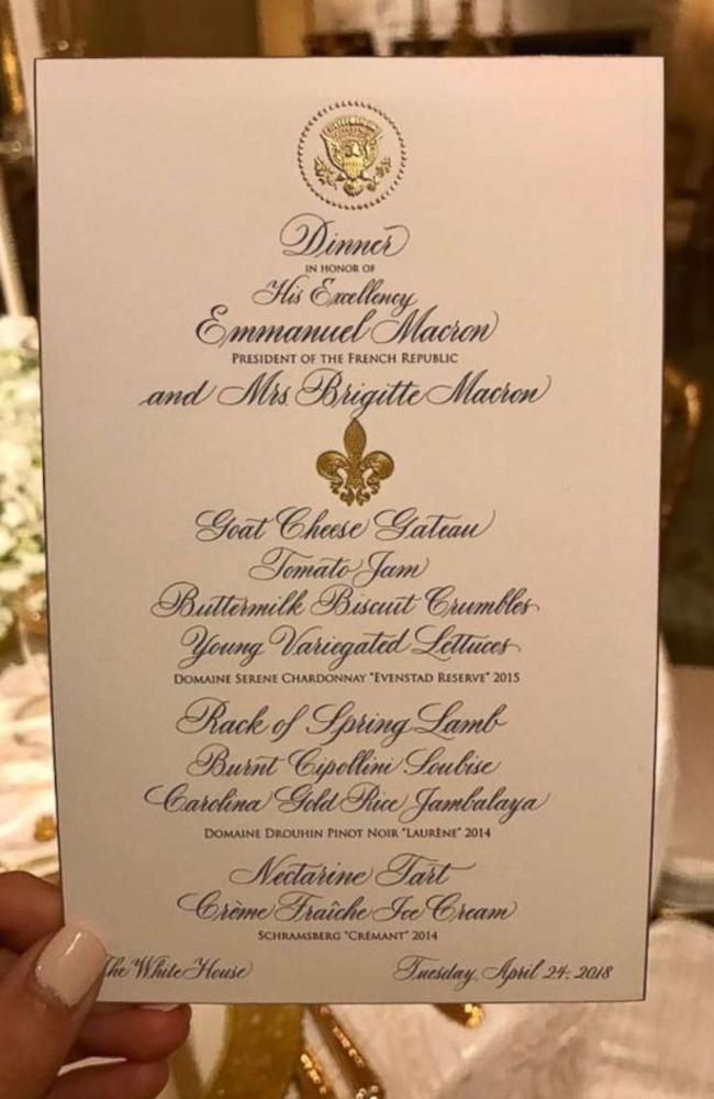 The menu at Trump’s first state dinner.
