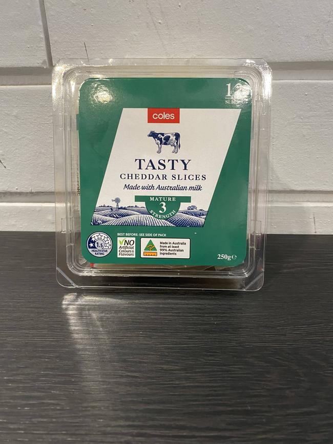 Coles Tasty cheddar slices (250g). Picture: Michaela Meade