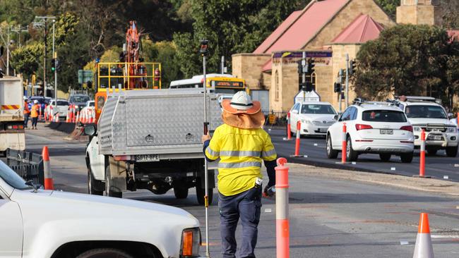 The roadworks on Goodwood Rd are aimed at fixing the Springbank Rd dog-leg. Picture: Russell Millard