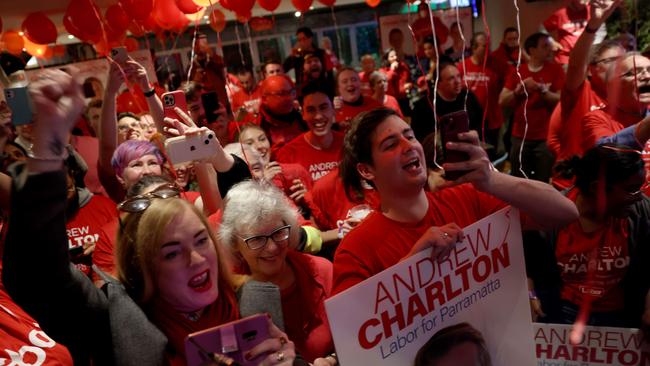 The ecstatic crowd paints the hotel red. Picture: Damian Shaw