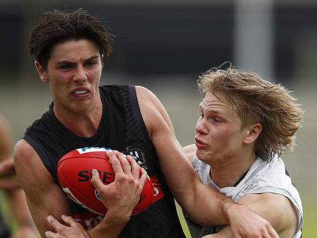 The Magpies’ top pick in last year’s draft, Oliver Henry (left), is already turning heads. Picture: Daniel Pockett/Getty Images