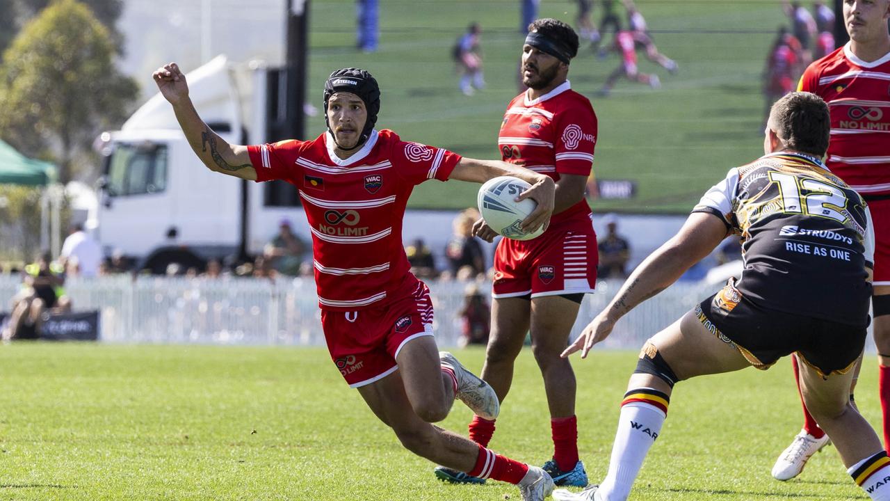 Chris Woodbridge puts a step on in the 2023 Men's Koori Knockout grand final. Picture: Andrea Francolini