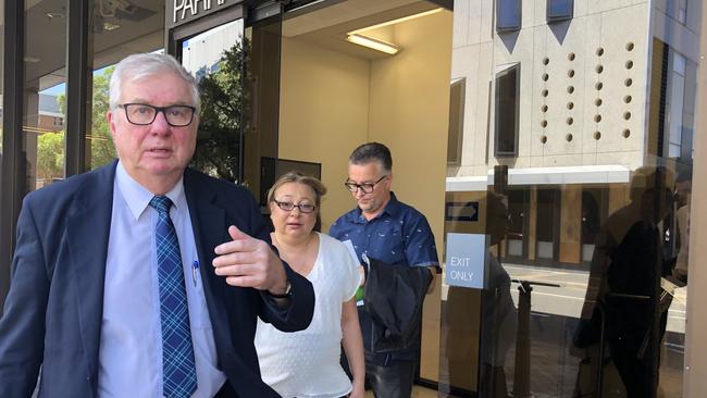 Katherine Taylor leaves Parramatta Local with her solicitor (left) and supporter.