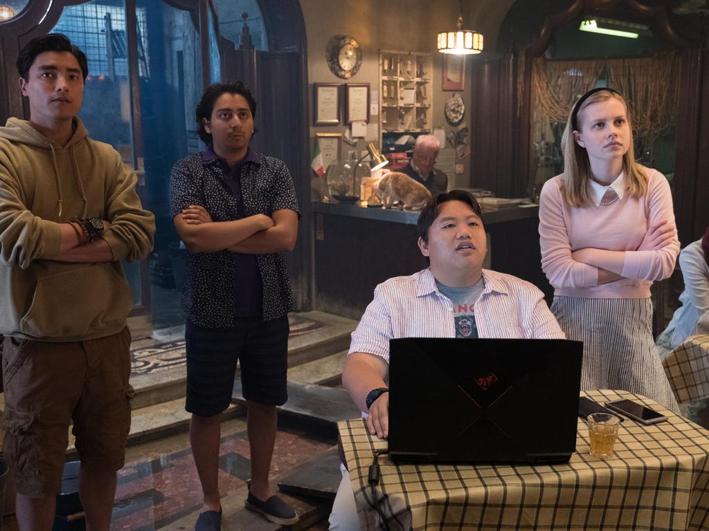 Remy Hii with Tony Revolori, Jacob Batalon and Angourie Rice in Spider-Man: Far From Home.