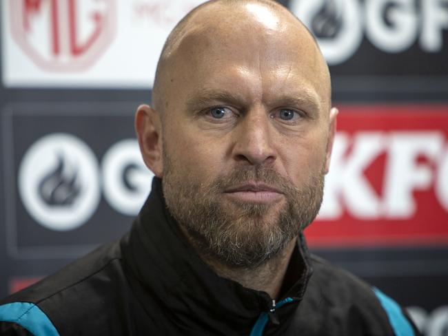 ADELAIDE, AUSTRALIA - ADVERTISER Photos AUGUST 1, 2022: AFL Team Port AdelaideÃs Defence Coach Chad Cornes at a press conference during training at Alberton Oval, Port Adelaide, SA. Picture Emma Brasier