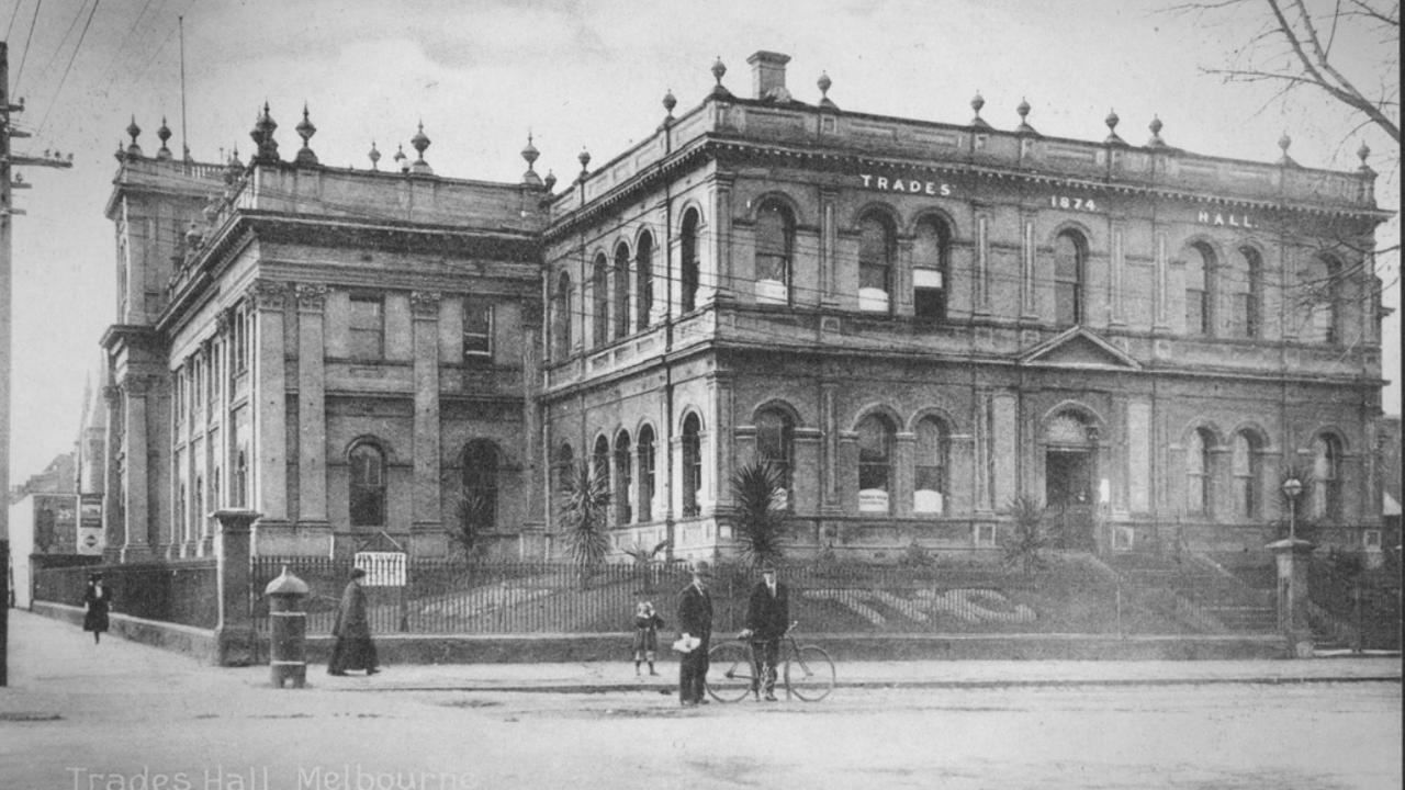 Before entering parliament, George Elmslie was a delegate to Trade’s Hall, pictured in 1908, and a founding member of the Victorian Labour Federation. Picture: State Library of Victoria