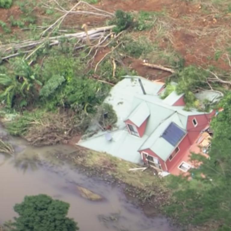 Upper Wilsons Creek resident Jens Forrest's home toppled down a hill after the foundations were swept away in a landslide during the northern NSW flood. Photo: ABC News