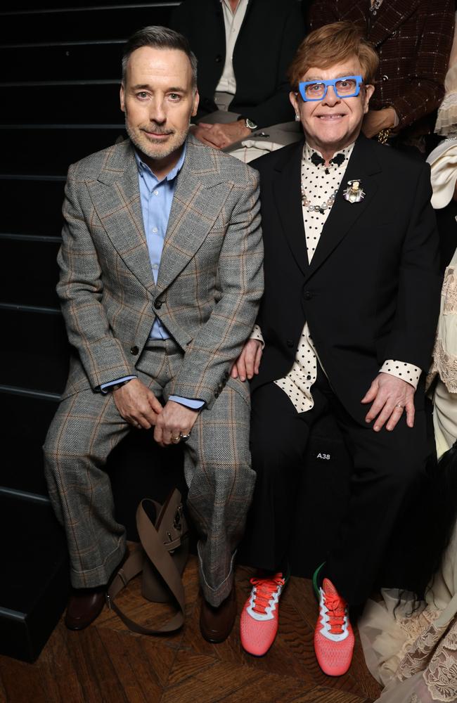 Elton John and husband David Furnish attend the Valentino Haute Couture Spring-Summer 2025 show. Picture: Victor Boyko/Getty Images for Valentino