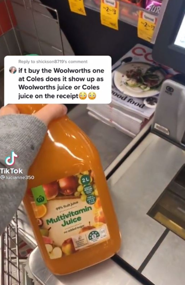 Luci tried to purchase the juice but was unable to scan it and instead was given it for free. Picture: TikTok/@lucianne350.