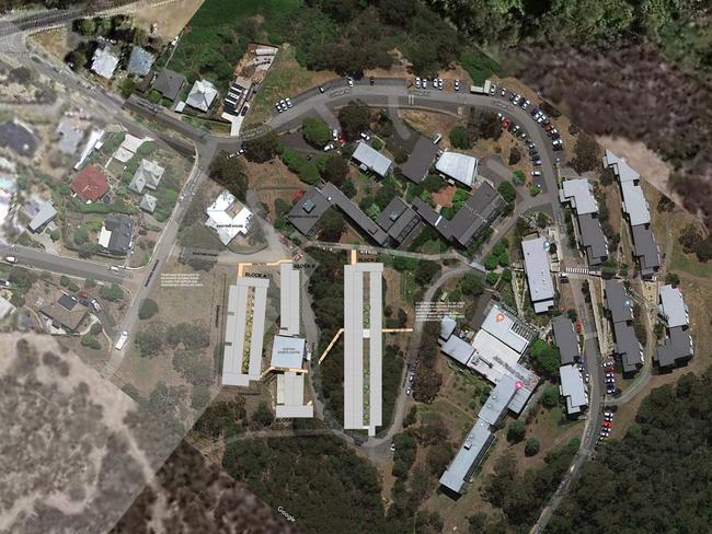 An image from the development application showing the position of the proposed extra accommodation at the University of Tasmania. Picture: UTAS/MORRISON AND BREYTENBACH ARCHITECTS