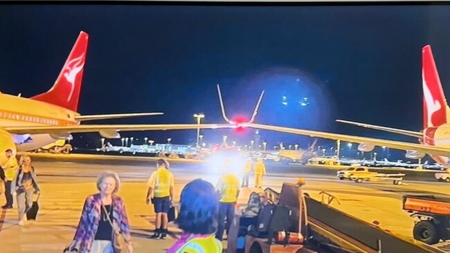 Photos posted to X, formerly Twitter, showed the minor collision between two Qantas 737s at Perth Airport on Sunday evening. Picture: X