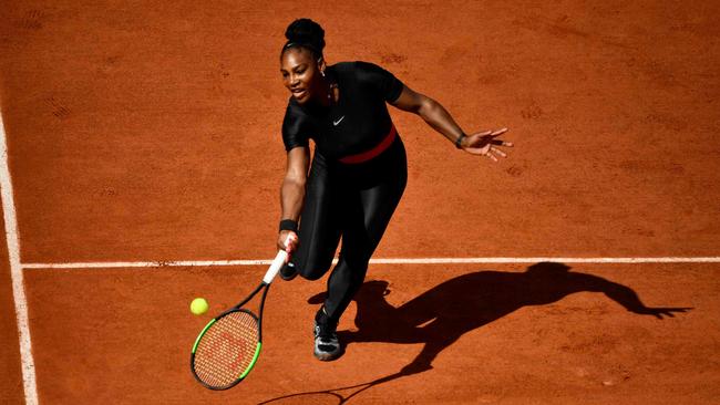 The cat-suited Serena Williams during her win over Czech Republic's Kristyna Pliskova at the French Open