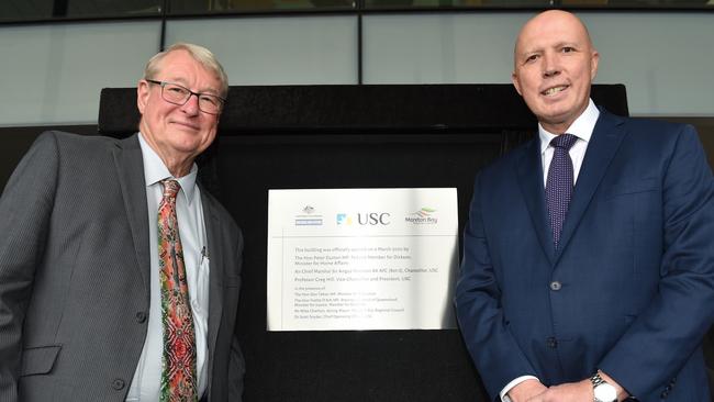 Official opening of USC Moreton Bay campus. USC vice chancellor professor Greg Hill and Member for Dickson Peter Dutton. Picture: Marcel Baum