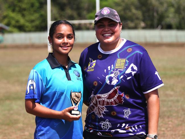 Pictured: Mistee Sagigi and Luana Healey. AFL Chris Johnson and Angie Nadredre Cups 2024. Photo: Gyan-Reece Rocha