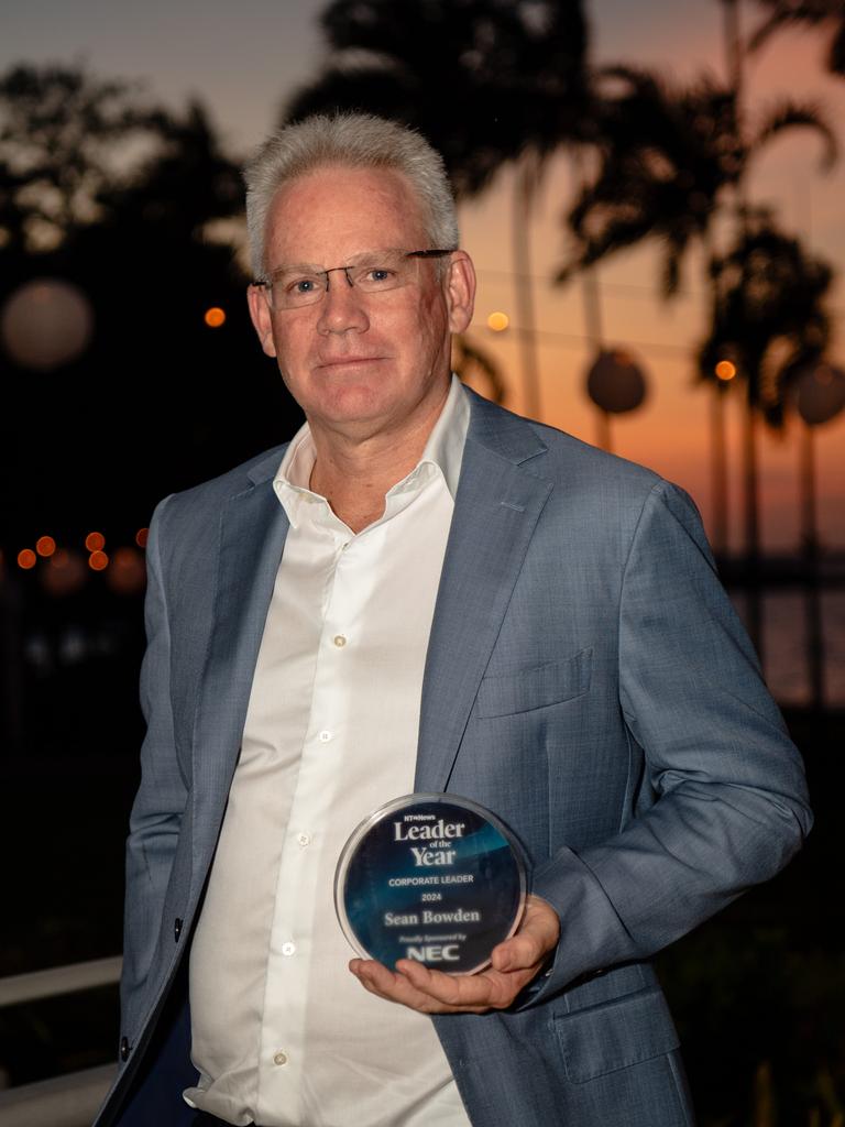 Sean Bowden winner of the Corporate Leader and overall Leader of the Year at the NT News Leader of the year awards 2024 at Mindil Beach. Picture: Pema Tamang Pakhrin