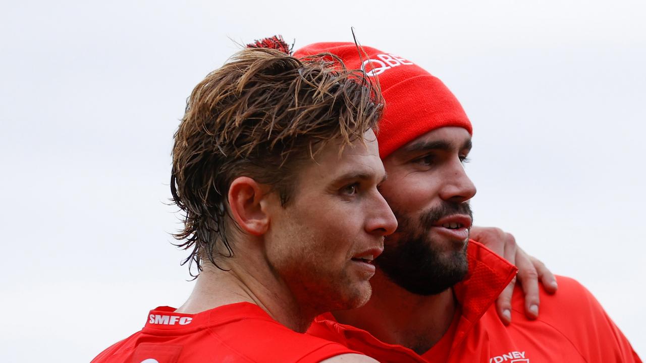 Paddy McCartin (right with Dane Rampe) has quickly been embraced since joining the Swans this year. Picture: Getty Images