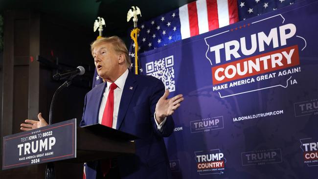 Republican presidential candidate former President Donald Trump speaks at a commit to caucus campaign event at the Whiskey River bar on December 02, 2023 in Ankeny, Iowa. Picture: Scott Olson/Getty Images/AFP