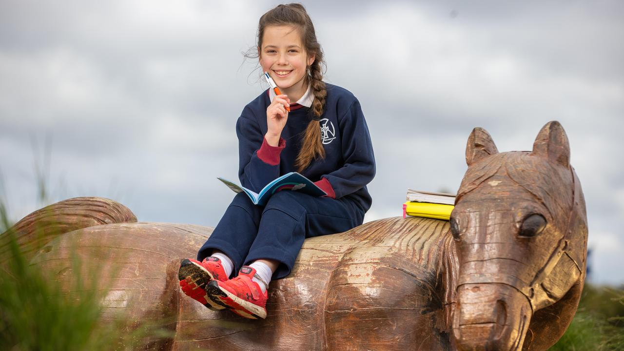 Grade 4 student Olivia Green, 9, is thinking of writing a story about the Olympics or running for the 2021 Short Story Competition. Picture: Jason Edwards