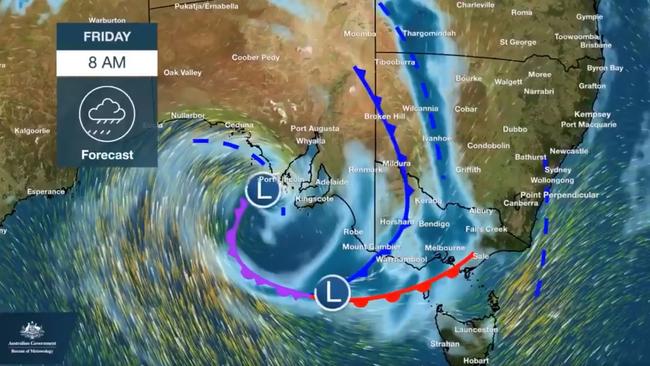 Wild and wet weather lashing Victoria on Friday. Picture: Bureau of Meteorology