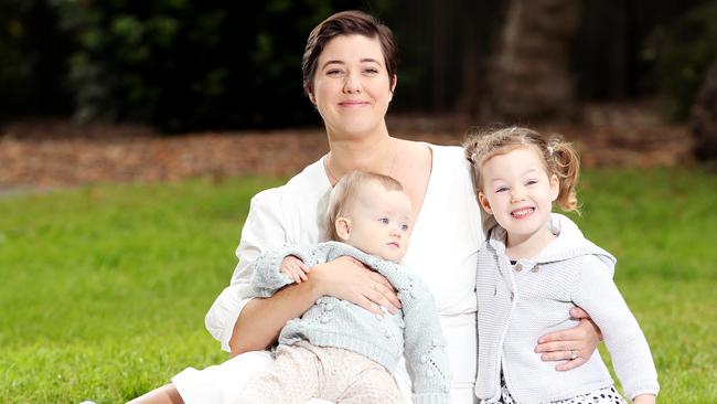 Haely O’Neill with her daughters Heidi, 3, (right) and baby Astrid. Picture: Tim Hunter