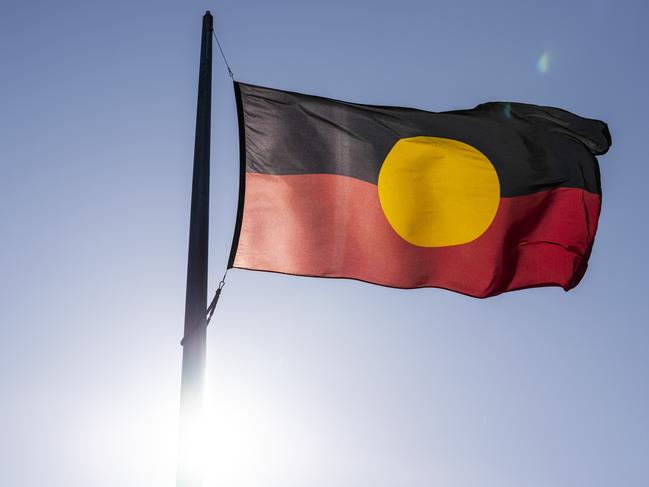 The Aboriginal flag on Anzac Hill, Alice Springs, Friday, February 3, 2023. Picture: Kevin Farmer