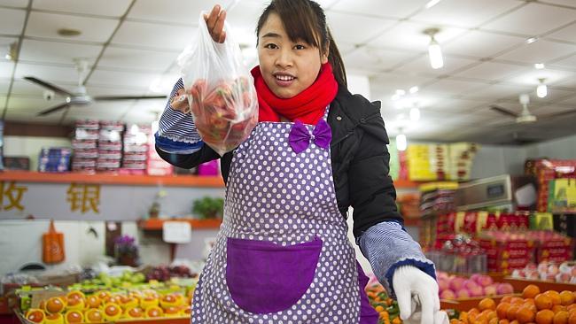 Strawberries for sale at a fruit shop in Changning District in Shanghai yesterday. Picture: Dave Tacon