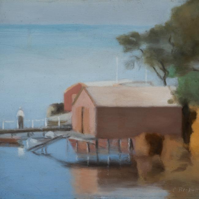 Clarice Beckett, Boatshed Beaumaris, c1928. Castlemaine Art Museum