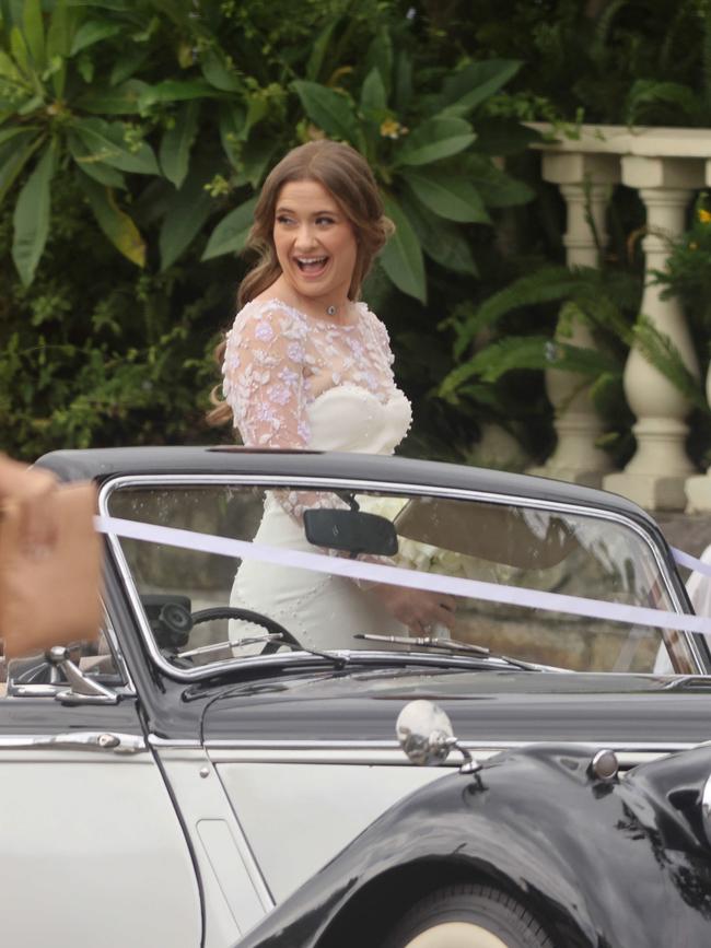 Paula Pratt arrives for her wedding at Our Lady Star of The Sea church in Watsons Bay.