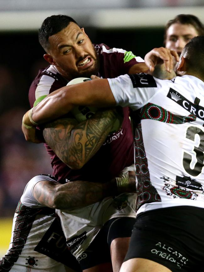 Manly's Feleti Mateo will miss Saturday’s trial against the Ipswich Jets. Picture Gregg Porteous