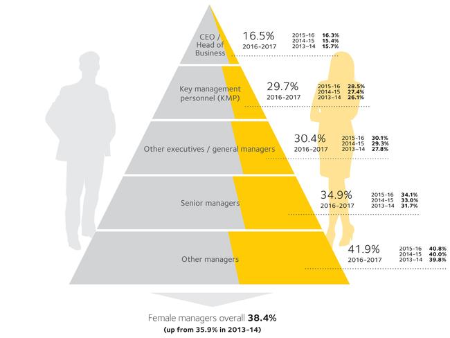 Triangle of shame: The number of women promoted to management positions is up, but they still make up a worryingly low portion of top level managers overall. Picture: Workplace Gender Equality Agency