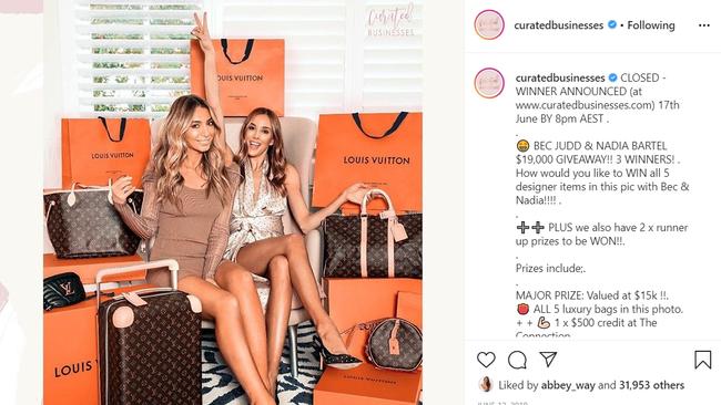 Bec Judd and Nadia Bartel running a designer giveaway through Curated Businesses. Picture: Supplied