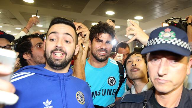 Diego Costa and Chelsea FC players were greeted by hundreds of fans in Sydney.