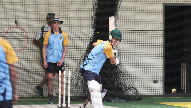 Seth McGinty bats in the training nets. Picture: Brendan Radke