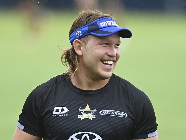 Reuben Cotter of the Cowboys looks on during a North Queensland Cowboys NRL training session at Qld Country Bank Stadium. Picture: Ian Hitchcock/Getty Images