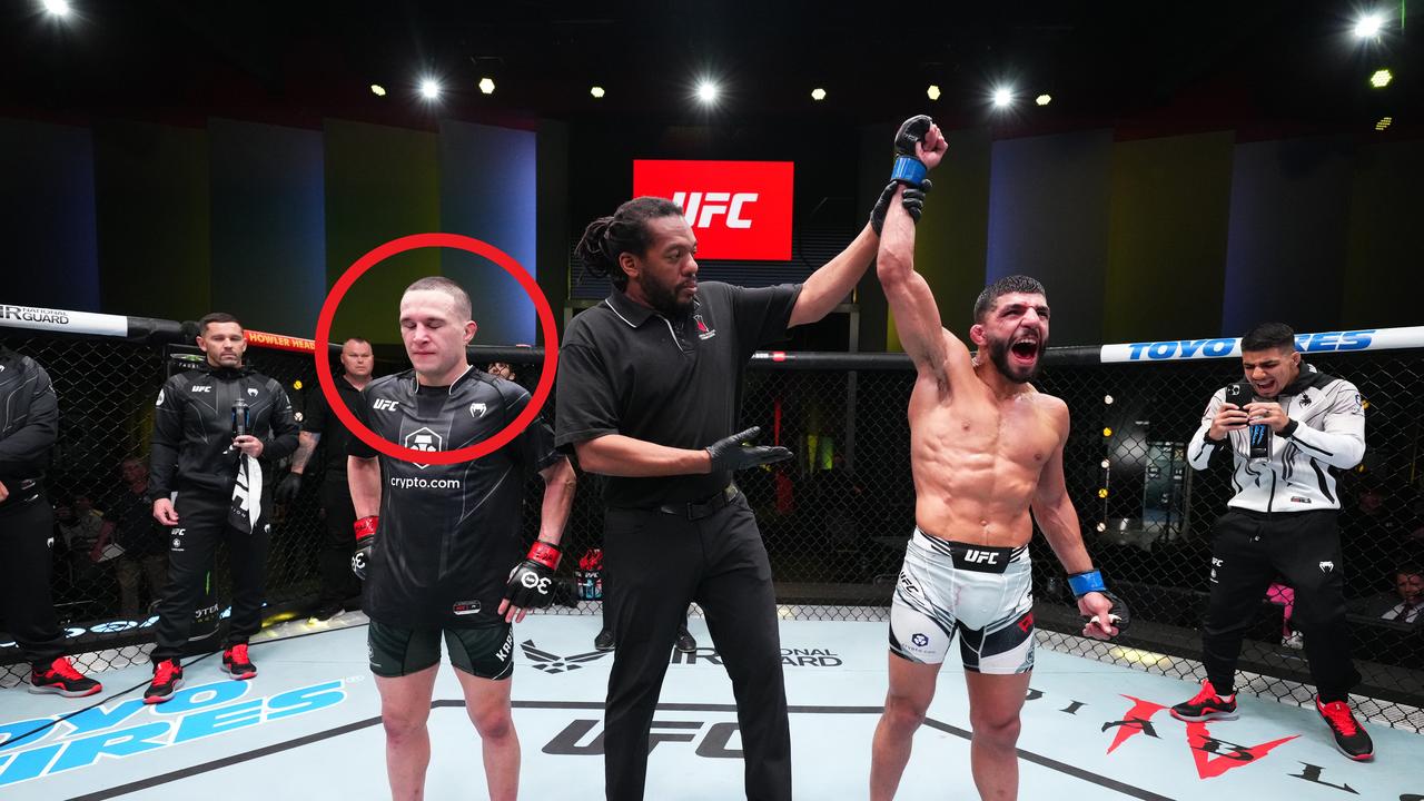 LAS VEGAS, NEVADA – JUNE 03: Amir Albazi of Iraq reacts after his victory against Kai Kara-France of New Zealand in a flyweight bout during the UFC Fight Night event at UFC APEX on June 03, 2023 in Las Vegas, Nevada. (Photo by Chris Unger/Zuffa LLC via Getty Images)