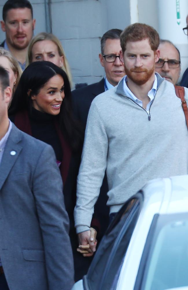 Meghan Markle and Prince Harry arriving into Sydney yesterday morning. Picture: Hollie Adams