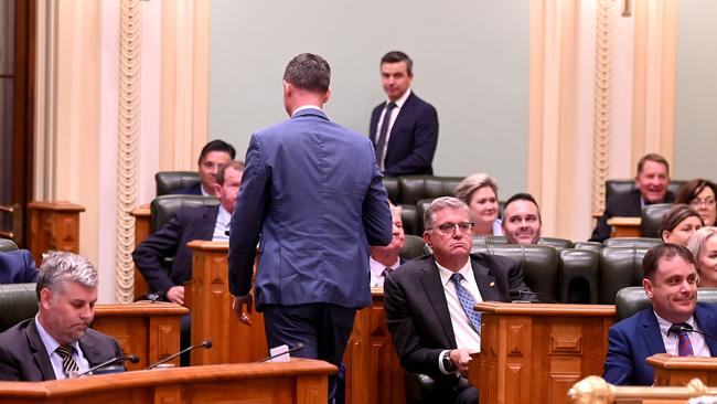 Mark Bailey was kicked out of Question time last month, but Steven Miles managed to reach the door before the Speaker could rule. Picture: NewsWire / John Gass